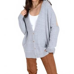 NEW RD STYLE elma long sleeve v-neck cardigan in grey beige